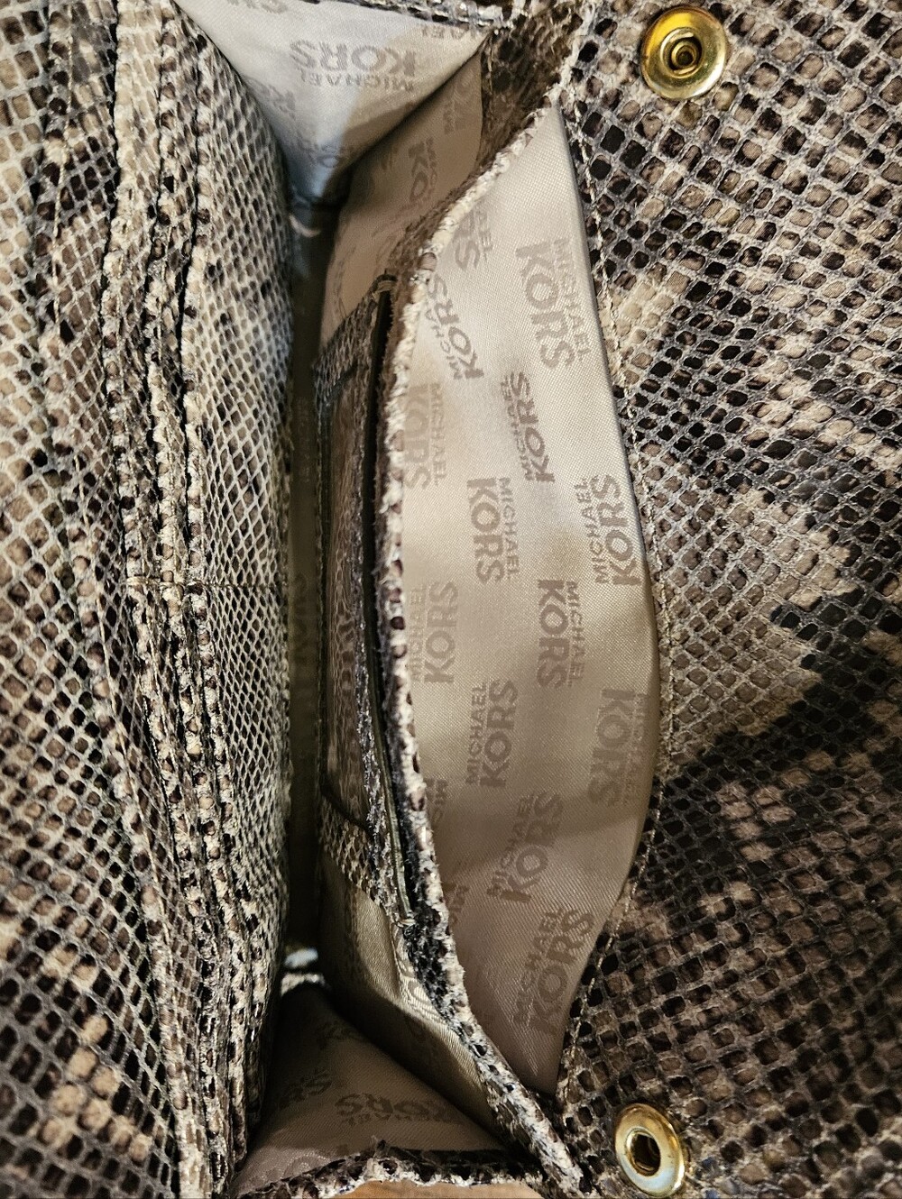 Michael Kors Snakeskin Python Print Leather Crossbody Bag Triple Zip Fulton Gold - Picture 12 of 15